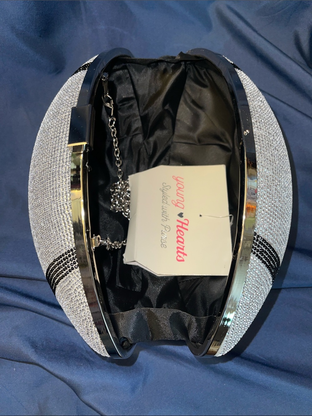 Crystal Football Clutch Wristlet - Silver & Black - Picture 5 of 6